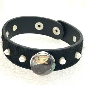 Leather snap bracelet Handmade 20mm snap & pearls SB20